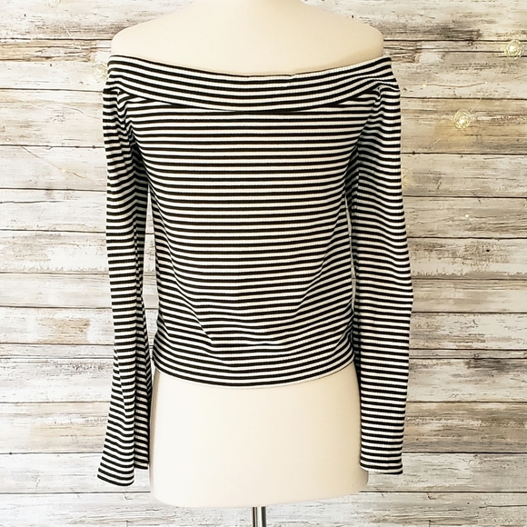She+Sky Off Shoulder Bell Sleeve Stripe Cr… - Picture 5 of 7